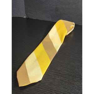 vintage Striped Yellow Brown Polyester Wool Blend Necktie